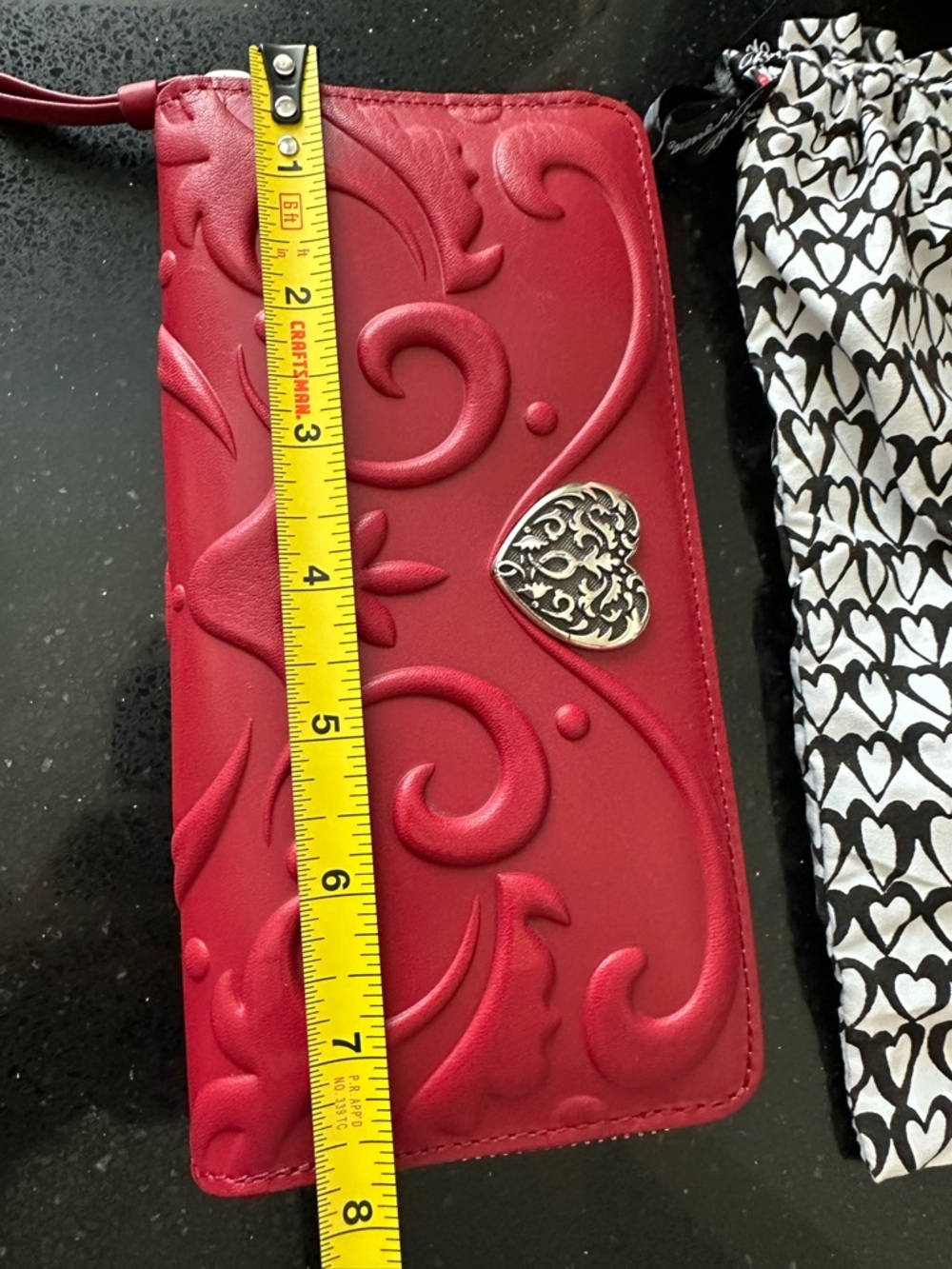 Brighton Cordoba Lipstick Red Genuine Leather Embossed Silver Heart Wallet - Picture 12 of 13